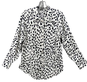 Chico’s Hemd Gr. 0 Small 4 6 schwarz weiß bügelfrei Cheeta Print Knopfleiste Karriere - Bild 1 von 11