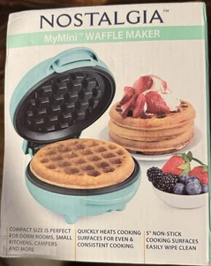 Nostalgia My Mini Waffle Maker 5" Cooking Surface, Brand New Factory Sealed,Teal - Picture 1 of 4
