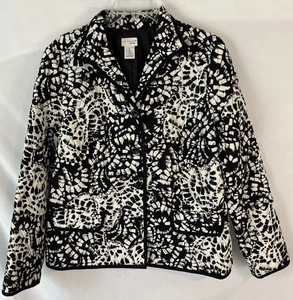 Kim Rogers Button Up Blazer Jacket Womens Large Black/White Geometric SR203 - Picture 1 of 4