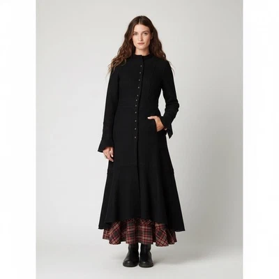 罕见 Free People Heritage 羊毛外套 6 码黑色褶皱维多利亚黑暗学院 — 第 1/4 张图片