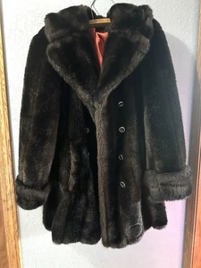 Vintage Betty Rose Women's Brown/Black/Red Faux Fur Overcoat 1950-1960s. - Picture 1 of 13