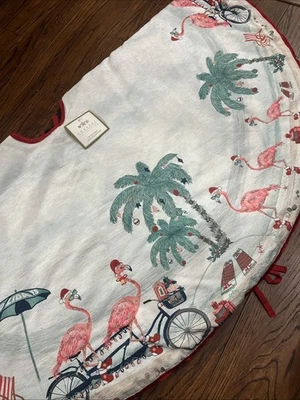 NEW Coastal Collection 50” Christmas Skirt Palm Tree & Flamingos Riding Bikes - Image 1 of 4