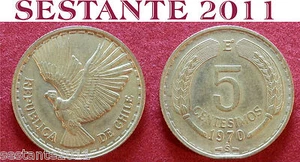 B41 CHILE CILE 5 CENTESIMOS CENTESIMI 1970 KM# 190 - Imagen 1 de 1