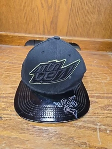 VTG 2015 Mountain Dew Logo Black/Green Snapback Flat brim Baseball Cap EUC - Picture 1 of 4