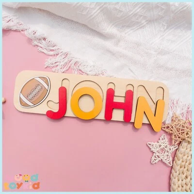 Personalized Wooden Name Puzzle, Baby Shower Gifts, Football Baby Name Puzzle - Image 1 of 4