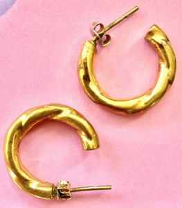 Gold Crescent Hoop Earrings 925 Silver Dangle Twist Mid-Century Fancy Luxury MCM - Picture 1 of 3