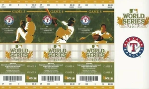 2011 World Series 3 game Ticket Sheet 3 4 5 Texas Rangers vs St Louis Cardinals - Picture 1 of 2