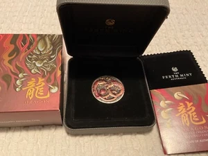 2020 Tuvalu Dragon Rimless 2 oz Silver Coin Antiqued NICE!! - Picture 1 of 8