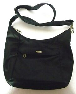 Travelon Crossbody Shoulder Strap Bag Purse Black Polyester Pockets Zip Closure