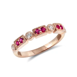 Zafiros rosados naturales 0,21 quilates engarzados en anillo de oro rosa de 14K con diamantes - Imagen 1 de 3