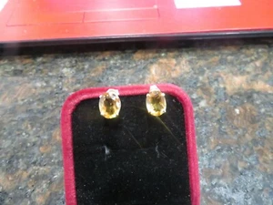 Lindos pendientes perforados de 3/4"" oro amarillo sólido citrino corte ovalado de 9 mmx7 mm 1,4 gr - Imagen 1 de 4