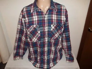 Vtg FIVE BROTHER MADE IN USA PLAID RED WHITE BLUE 2 POCKET FLANNEL SHIRT Size L - Picture 1 of 7
