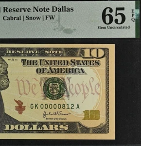 2004A $10 Dallas FRN PMG 65EPQ birthday three digit low serial number 00000812 - Picture 1 of 3