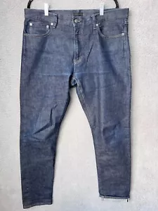 Uniqlo Jeans Mens 36x34 Blue Dark Wash Denim Selvedge Slim Straight Leg Stretch - Picture 1 of 15