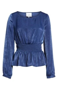 J.O.A. Womens Long Sleeve Peplum Blouse Top Blue Size Small - Picture 1 of 6