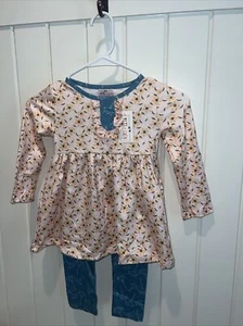 Pete + Lucy 4t Girls Winter Outfit Long Pants Elastic Waist Shirt 2 Piece Flower - Picture 1 of 13