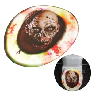 ZOMBIE FACE TOILET SEAT TOPPER Halloween Home Party Gory Horror Decoration Decal - Picture 1 of 4