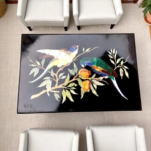 Handcrafted Black Marble Inlay Dining Table with Bird Motif for Modern Furniture - Picture 1 of 9