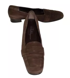 Salvatore Ferragamo Dark Brown Suede Square Toe Penny Loafers Size 9.5 AAA Italy - Picture 1 of 9