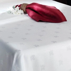 Luxury Ivy Leaf TABLECLOTH White Egyptian 100% Cotton Damask Table cloth Cover - Picture 1 of 9