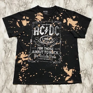 AC/DC Band 1981 For Those About To Rock Mens T Shirt Size L Black Tan Splash - Picture 1 of 8