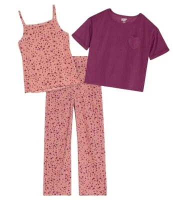 Lands' End Youth Girl's 3-piece Pajama Set  Light Blue (floral), Pink (stars) - Image 1 of 2