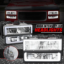 [Dual LED DRL] For 88-00 Chevy GMC C/K Headlight+Bumper Turn Signal Lamps Chrome