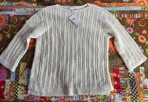 J Jill Pure Elements Cream Open Knit 100% Cotton Sweater Sz MED 3/4 Slv NWT $99 - Picture 1 of 9