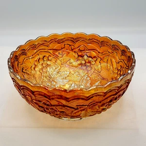 Carnival Glass Small Bowl Amber With Molded Grape Vines Design - Picture 1 of 8