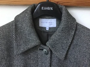 LADIES 3/4 LENGTH COAT JACKET SIZE 14 AUTONOMY CLASSIC HERRINGBONE GREY BLACK VG - Picture 1 of 8