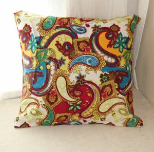 2 pcs Pillow Case Cotton Linen Paisley Sofa Bedding Decor Square Cushion Cover - Picture 1 of 7