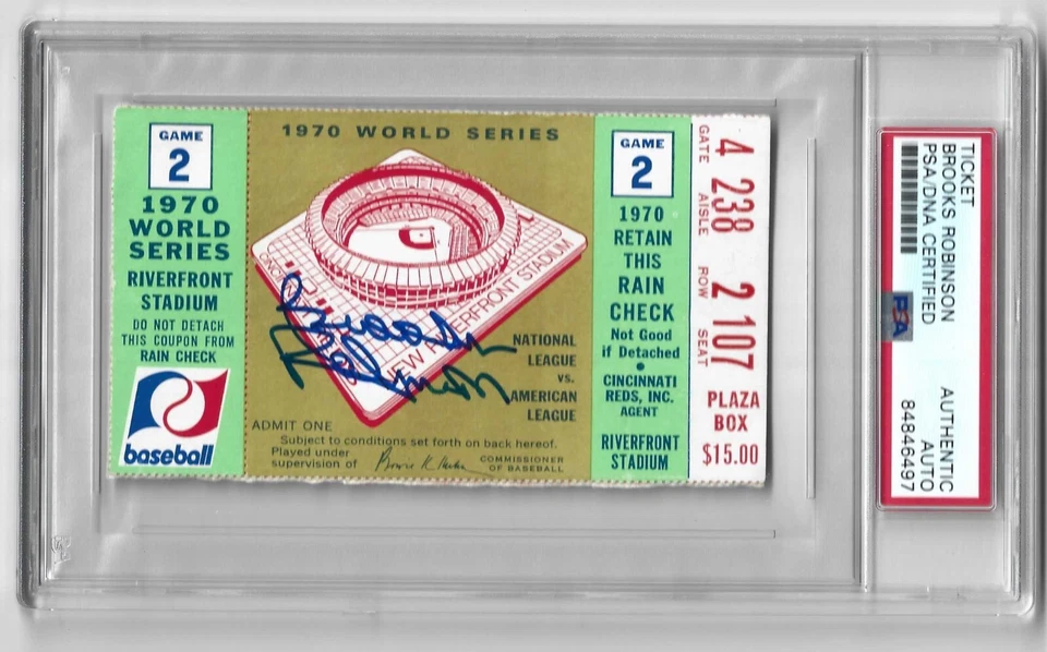 BROOKS ROBINSON Signed AUTO 1970 World Series Ticket Game 2 PSA DNA Slabbed - Image 1 of 2
