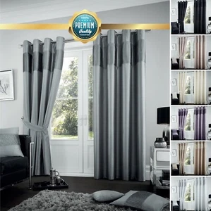 Ready Made Fancy Curtains Pleated Striped Eyelet Panel Stylish Ring Top Tie Back - Picture 1 of 44