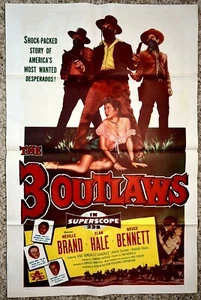 THE THREE OUTLAWS 27x41 1956 FILMPLAKAT BUTCH CASSIDY SUNDANCE KID * ALAN HALE - Bild 1 von 5