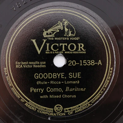 Perry Como – Goodbye, Sue / There'll Soon Be A Rainbow - 1943 10" 78 rpm 20-1538 Foto 1 de 4