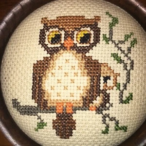Vintage Framed Needlepoint  Embroidered Owl MCM Cottage Core - Picture 1 of 8