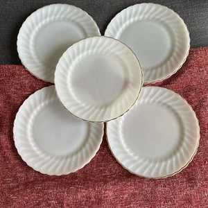 Anchor Hocking Set Of 5 Dinner Plates Suburbia White Milk Glass Swirl - Picture 1 of 7