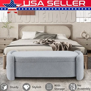 Modern Upholstered Storage Bench-Entryway Bench Ottoman for Bedroom End of Bed  - Picture 1 of 14