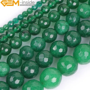 15" Faceted Green Jade Beads - Round Gemstone Spacer Jewellery Making DIY - Picture 1 of 36