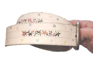 Women's Belt size 37-inch  leather white Floral Belt - Picture 1 of 6