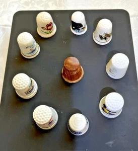 Mixed Lot of 10 Vintage Thimbles Porcelain Bone China Wood Tourist Floral Bear - Picture 1 of 6