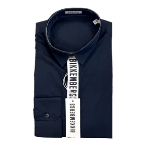 Camisa hombre BIKKEMBERGS manga larga azul oscuro azul marino 100% algodón NUEVA ETIQUETA - Imagen 1 de 6