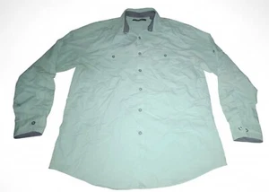 AXIST Mens SIZE Large Weekend Casual Shirt Linen Blend Button Up Green/Blue - Picture 1 of 4