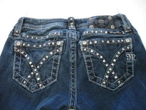 MISS ME Denim Girls Rhinestone Bling Crystals Low Rise Skinny Blue Jeans Size 12 - Picture 1 of 10