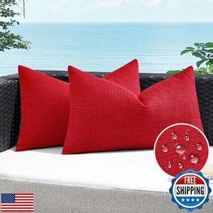 Artscope Outdoor Waterproof Throw Pillow Covers 12x20 Inch Decorative Linen O - Picture 1 of 5