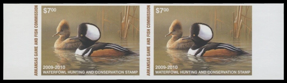 2009  Arkansas State Duck Stamp Mint Never Hinged. Original Gum. Imperf Pair  - Image 1 of 1