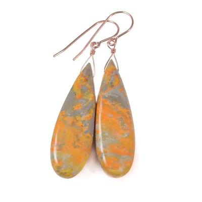 Pendientes de jaspe abejorro lágrimas largas naranja oro macizo de 14 k 2,3 pulgadas Foto 1 de 4