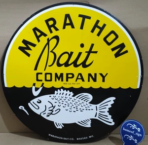 Marathon Bait Company Porcelain Enamel Sign 30 X 30 Inches 1 sides - Picture 1 of 8