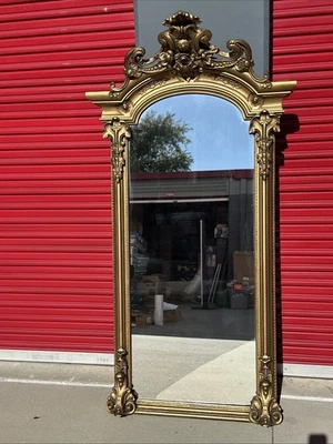 Vintage French Style Gold Floor Mirror 6 Feet Tall Gold Leaf - Image 1 of 4
