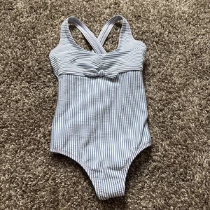 Kid Girl Lands End One Piece blue/white with pink stitching Swimsuit size 5 - Picture 1 of 5